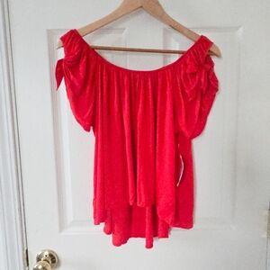 Altar'd State Red Off Shoulder Ruffle Top High Low Hem Blouse